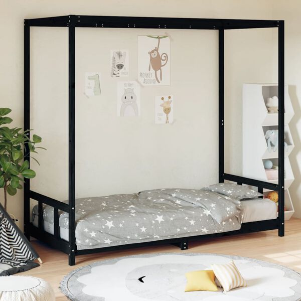 vidaXL Estructura de cama para niños madera de pino negro 90x200 cm