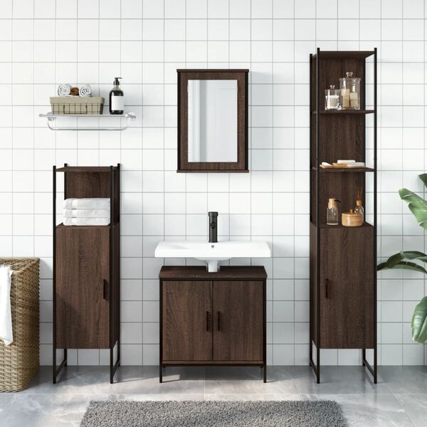 vidaXL Set de muebles ba&ntilde;o 4 pzas madera contrachapada roble marr&oacute;n