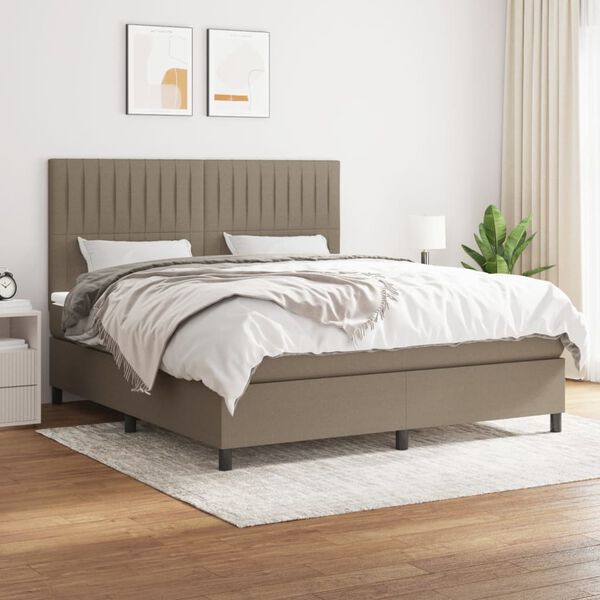 vidaXL Cama box spring con colch&oacute;n tela gris taupe 180x200 cm