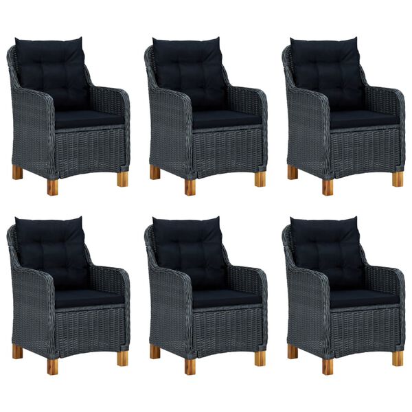 vidaXL Set comedor jard&iacute;n 7 pzas cojines rat&aacute;n sint&eacute;tico gris oscuro