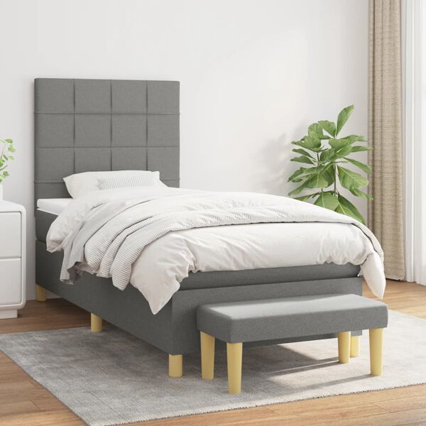 vidaXL Cama box spring con colch&oacute;n tela gris oscuro 100x200 cm