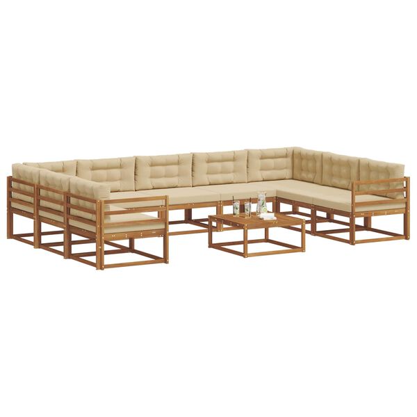 vidaXL Conjunto de sof&aacute;s de exterior con coj&iacute;n 10 pcs Natural y Beige