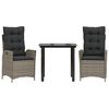vidaXL Set comedor de jard&iacute;n 3 piezas con cojines rat&aacute;n sint&eacute;tico gris