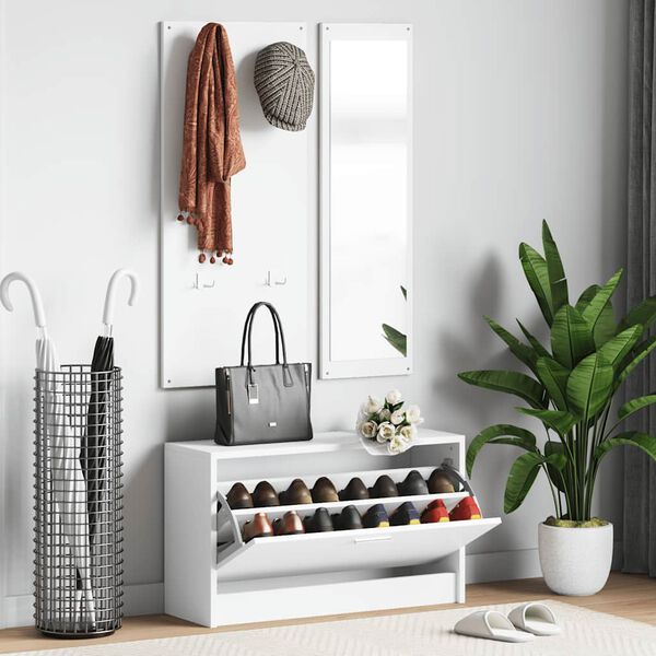 vidaXL Set de mueble zapatero 3 en 1 madera contrachapada blanco