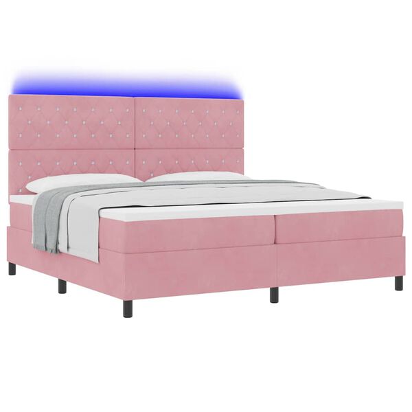 vidaXL Cama Box Spring LED con colch&oacute;n Rosa 200 x 200 cm Terciopelo
