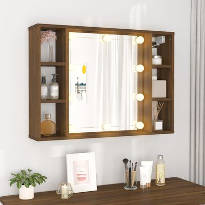 vidaXL Mueble con espejo y LED color roble marrón 76x15x55 cm