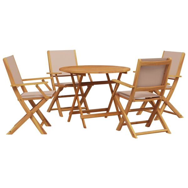 vidaXL Set de comedor de jard&iacute;n 5 pzas tela madera maciza gris taupe