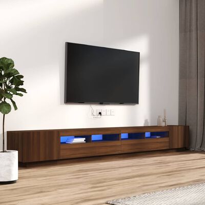 vidaXL Set muebles TV con LED 3 pzas madera contrachapada roble marrón