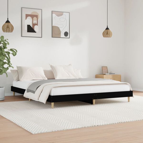 vidaXL Cama sin colch&oacute;n negro 180x200 cm madera de ingenier&iacute;a
