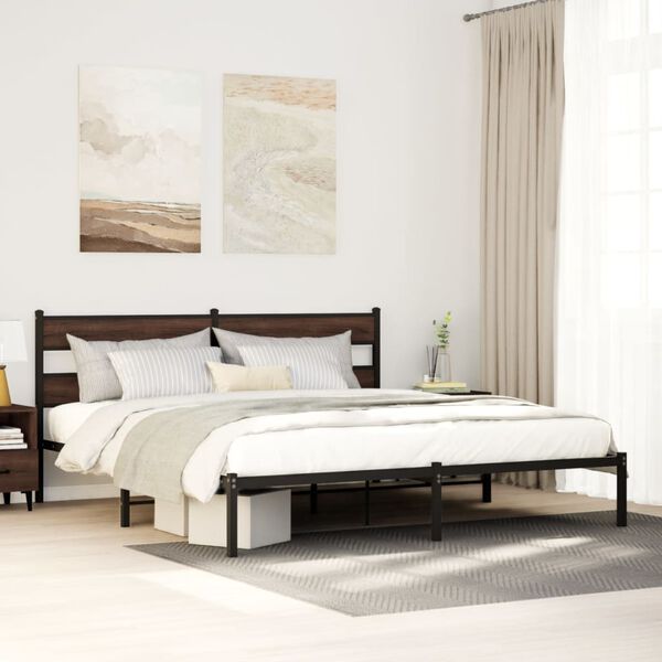 vidaXL Estructura cama con cabecero sin colch&oacute;n marr&oacute;n roble 183x213cm