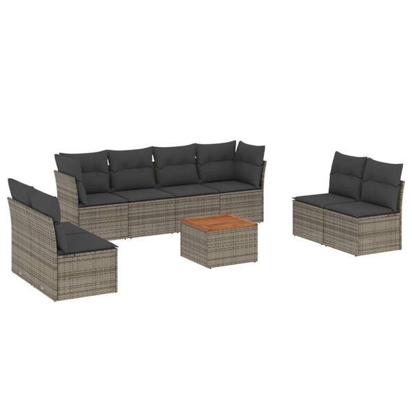 vidaXL Set de muebles de jard&iacute;n 9 pzas y cojines rat&aacute;n sint&eacute;tico gris