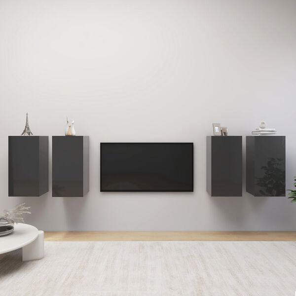 vidaXL Muebles para TV 4 uds aglomerado gris brillante 30,5x30x60 cm