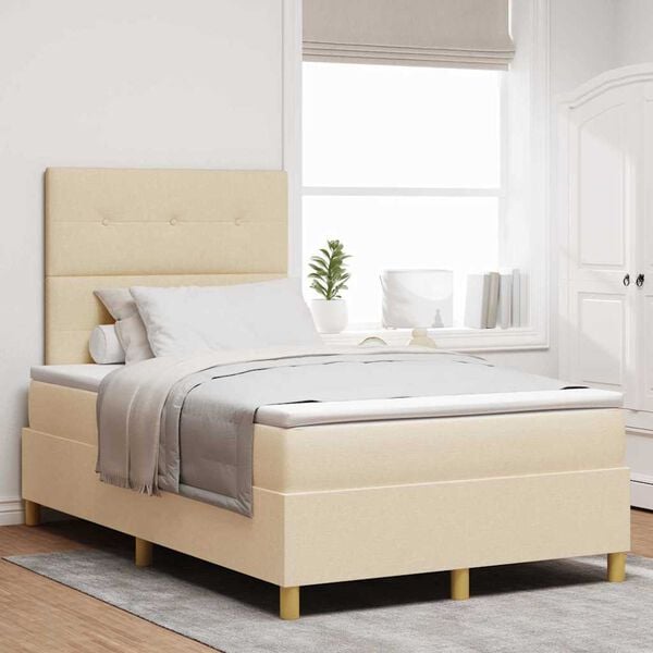 vidaXL Cama tipo Box Spring con colch&oacute;n Crema 120 x 190 cm tela
