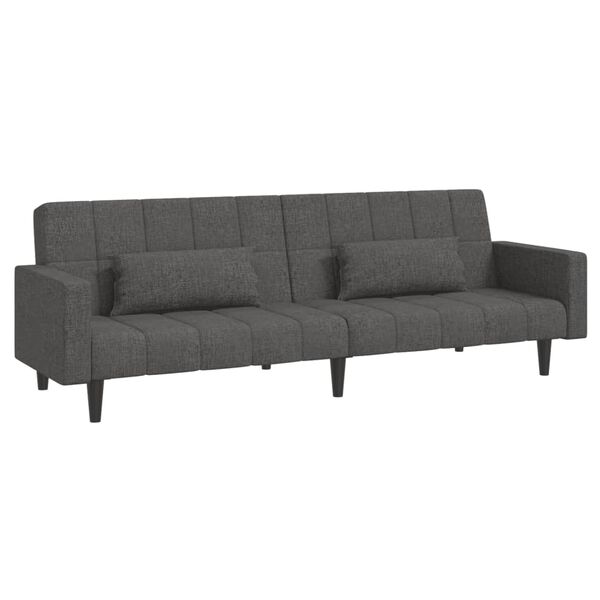vidaXL Sof&aacute; cama de 2 plazas con dos almohadas tela gris oscuro