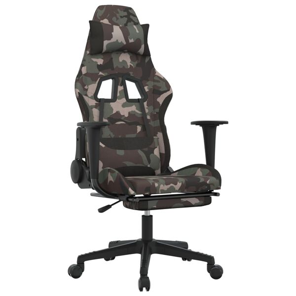 vidaXL Silla gaming de masaje con reposapi&eacute;s tela negro y camuflaje