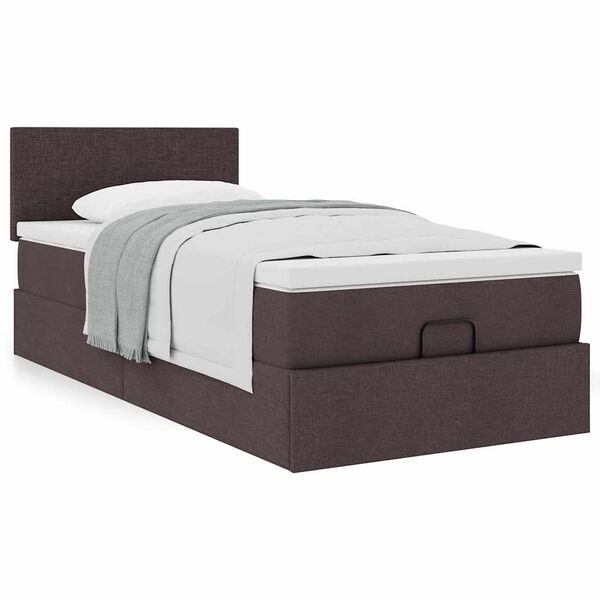 vidaXL Cama otomana con colch&oacute;n marr&oacute;n oscuro 90x200 cm tela