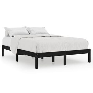 vidaXL Estructura de cama doble sin colch&oacute;n madera maciza negro