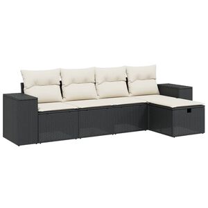 vidaXL Set de muebles de jard&iacute;n 5 pzas y cojines rat&aacute;n sint&eacute;tico negro