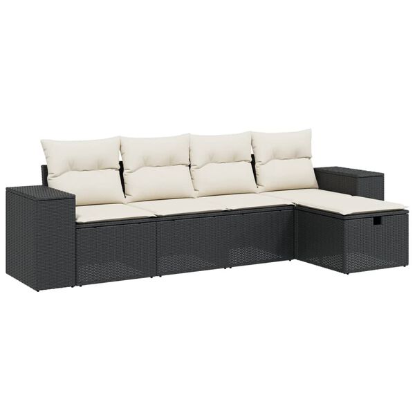 vidaXL Set de muebles de jard&iacute;n 5 pzas y cojines rat&aacute;n sint&eacute;tico negro