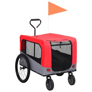 vidaXL Remolque de bicicleta para mascotas cochecito 2 en 1 rojo gris