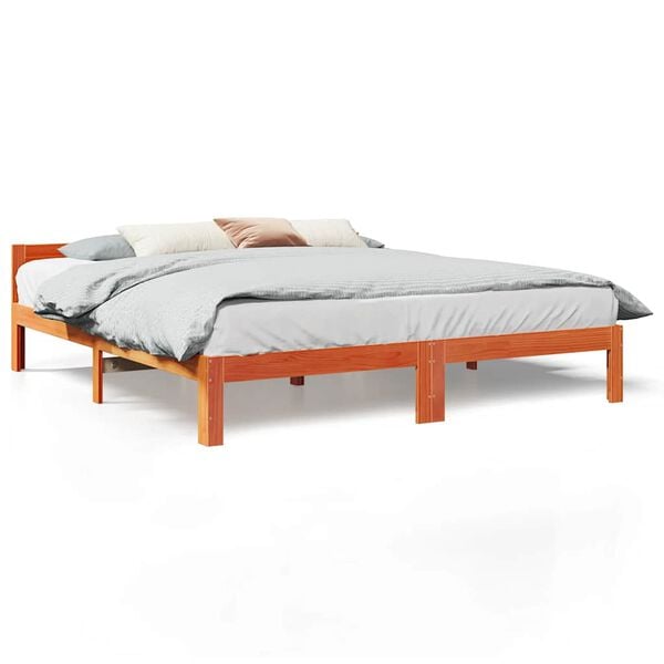 vidaXL Cama sin colch&oacute;n madera maciza de pino marr&oacute;n cera 160x200 cm