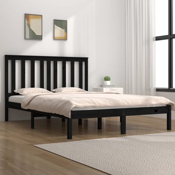 vidaXL Estructura de cama madera maciza de pino negra 140x190 cm