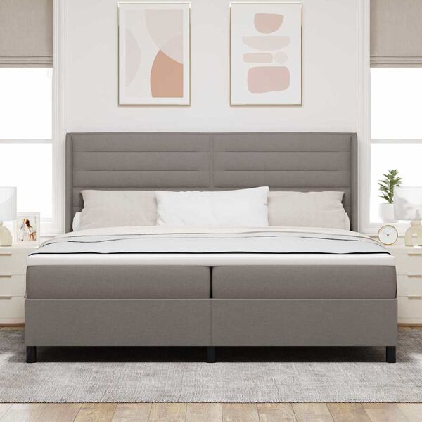 vidaXL Cama tipo Box Spring con colch&oacute;n Taup&eacute; 200 x 200 cm tela
