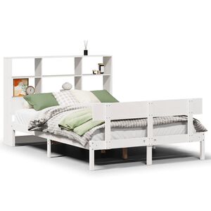 vidaXL Cama con estanter&iacute;a sin colch&oacute;n madera maciza blanca 160x200 cm
