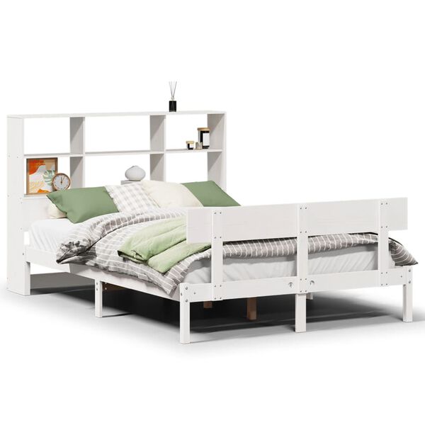 vidaXL Cama con estanter&iacute;a sin colch&oacute;n madera maciza blanca 160x200 cm