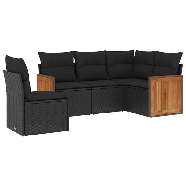 vidaXL Set de muebles de jard&iacute;n 5 pzas y cojines rat&aacute;n sint&eacute;tico negro