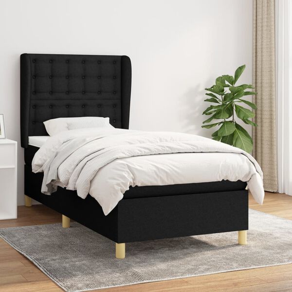 vidaXL Cama box spring con colchón tela negro 80x200 cm