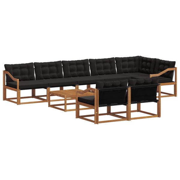 vidaXL Conjunto de sof&aacute;s de exterior con coj&iacute;n 9 pcs Natural y negro
