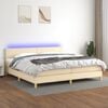 vidaXL Cama box spring con colch&oacute;n y LED tela crema 200x200 cm