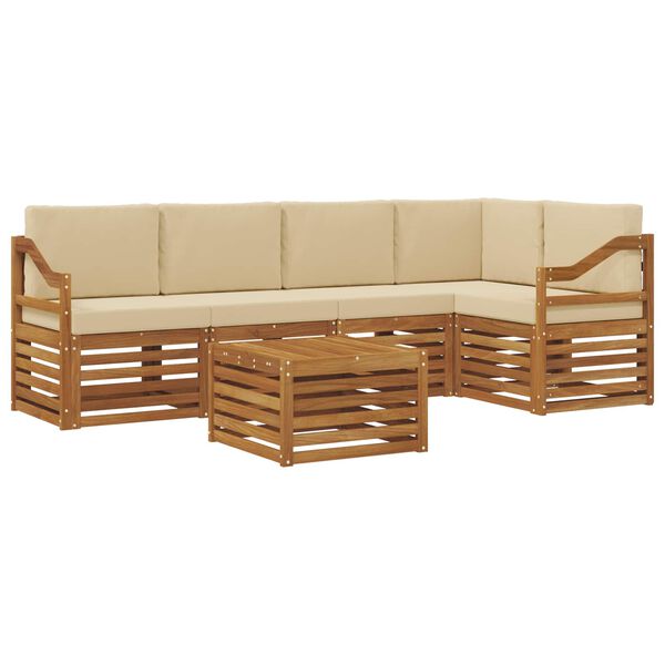 vidaXL Juegos de sof&aacute;s 6 pcs Natural y Beige Madera de Acacia S&oacute;lida
