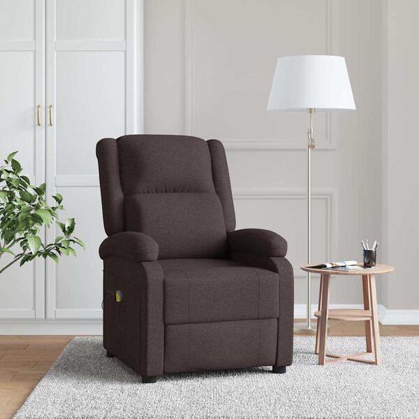 vidaXL Sill&oacute;n de masaje de tela marr&oacute;n oscuro