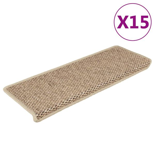 vidaXL Alfombrilla autoadhesiva escalera sisal 15 uds arena 65x21x4 cm