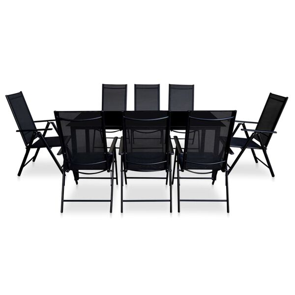 vidaXL Conjunto de comedor de jardín plegable 9 piezas aluminio negro