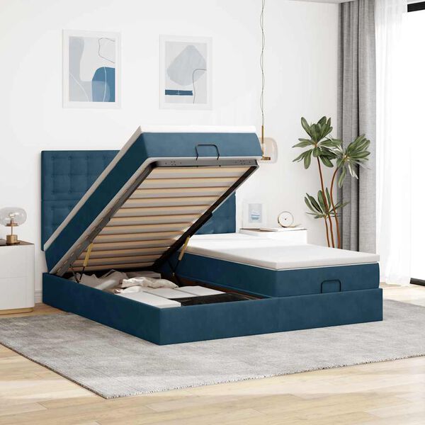 vidaXL Estructura de cama otomana colchones terciopelo azul oscuro
