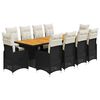 vidaXL Set de mesa y sillas de jard&iacute;n y cojines 11 pzas rat&aacute;n PE negro
