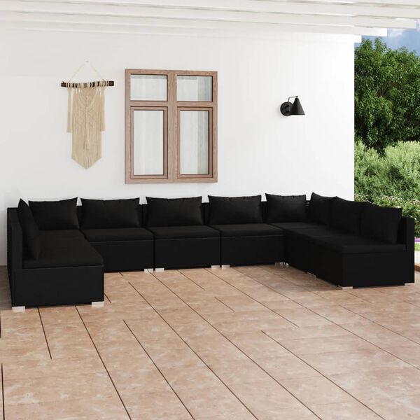 vidaXL Set de muebles de jardín 9 pzas y cojines ratán sintético negro