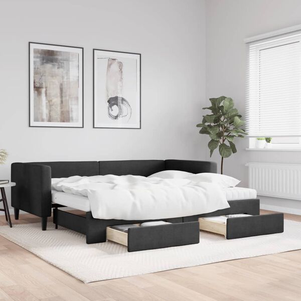 vidaXL Sofá cama nido con cajones tela negro 90x190 cm