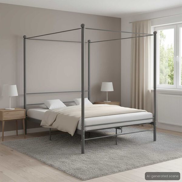 vidaXL Estructura de cama con dosel sin colchón metal gris 160x200 cm