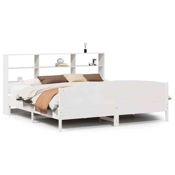 vidaXL Cama con estanter&iacute;a sin colch&oacute;n madera maciza blanca 180x200 cm