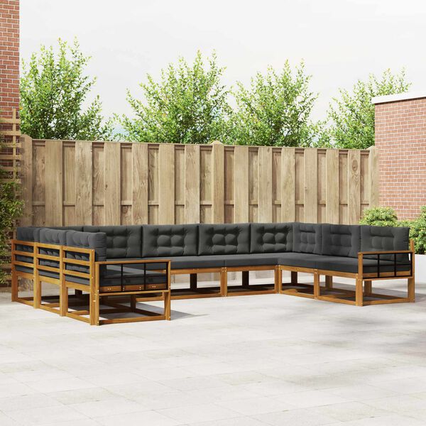 vidaXL Conjunto de sof&aacute;s de exterior 9 pcs Natural y Antracita