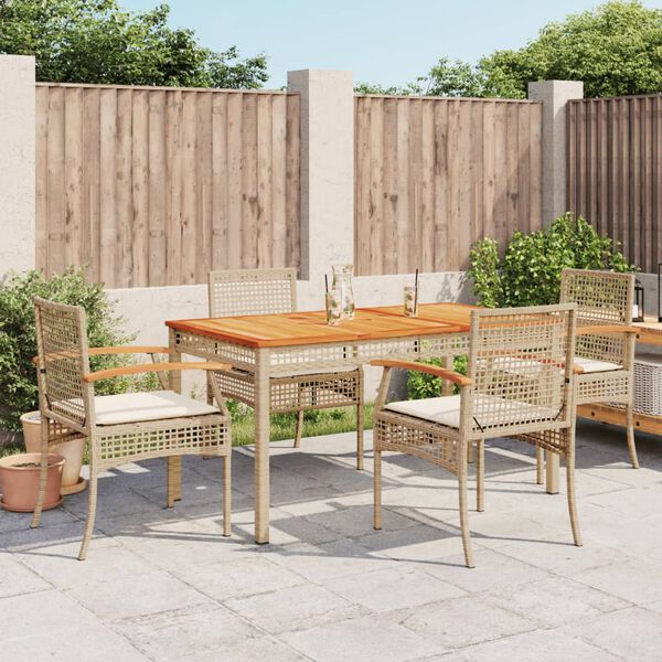 vidaXL Set comedor de jard&iacute;n 5 pzas con cojines rat&aacute;n sint&eacute;tico beige