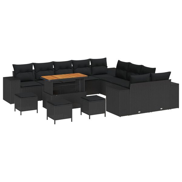 vidaXL Conjunto de sof&aacute; de jard&iacute;n 14 pcs Negro rat&aacute;n sint&eacute;tico