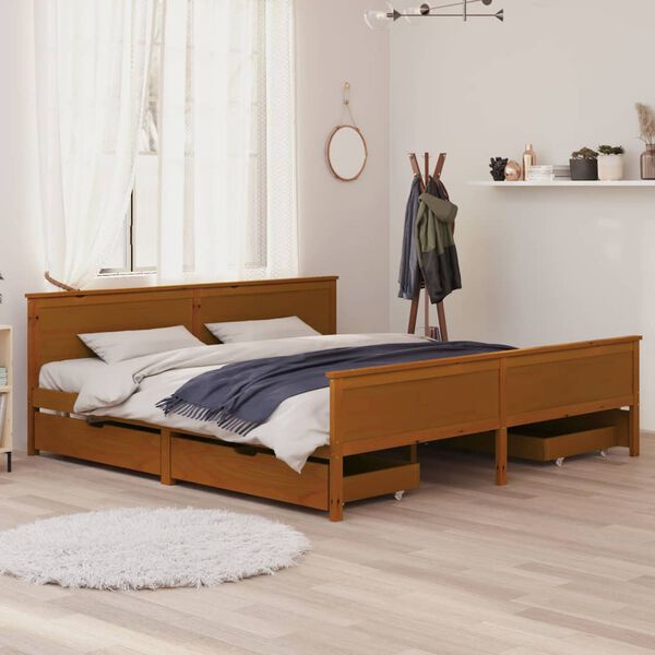 vidaXL Estructura cama sin colch&oacute;n madera maciza marr&oacute;n miel 200x200cm