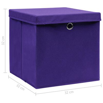 vidaXL Cajas de almacenaje con tapas 10 uds tela morado 32x32x32 cm