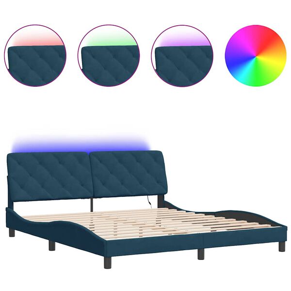 vidaXL Estructura de cama con LED sin colch&oacute;n terciopelo azul 180x200 cm