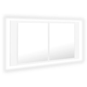 vidaXL Armario espejo de ba&ntilde;o con luz LED acr&iacute;lico blanco 90x12x45 cm